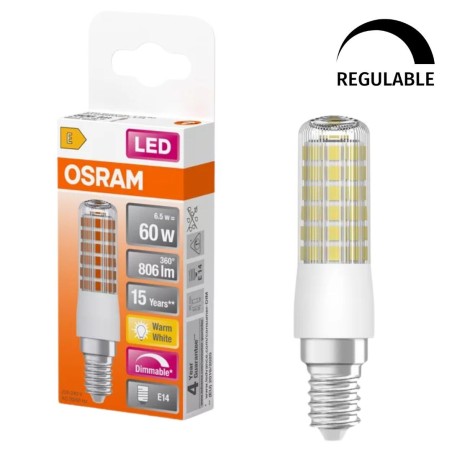 607316 LAMPARA TUBULAR LED REGULABLE E14 7W 2700K OSRAM