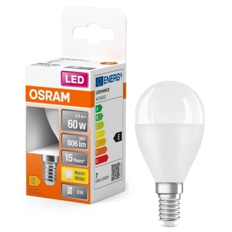 428522 LAMPARA ESFERICA LED E14 7,5W 2700K STAR OSRAM