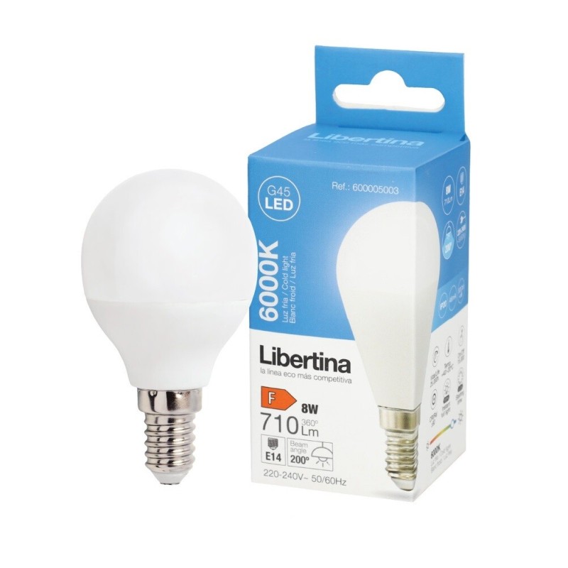 600005003 LAMPARA ESFERICA LED E14 8W 6000K LIBERTINA