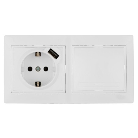 KIT-ERP-ROOM CONMUTADOR + BASE SCHUKO CON CARGADOR USB 2,1A SERIE EUROPA SOLERA