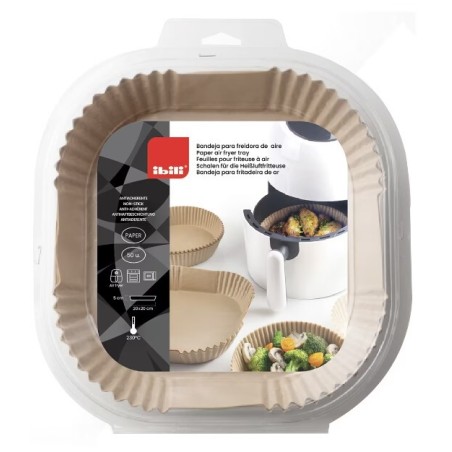 688520 50ud BANDEJA DESECHABLE CUADRADA PARA FREIDORA DE AIRE 20x20x4,5cm IBILI