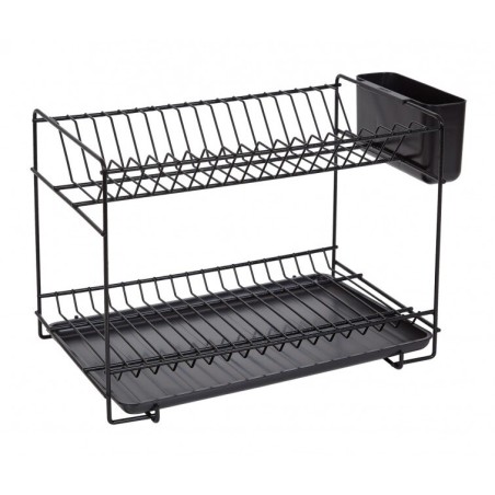 89024 ESCURREPLATOS PEQUEÑO 18 PLATOS NEGRO 38,5x25x28cm SAUVIC