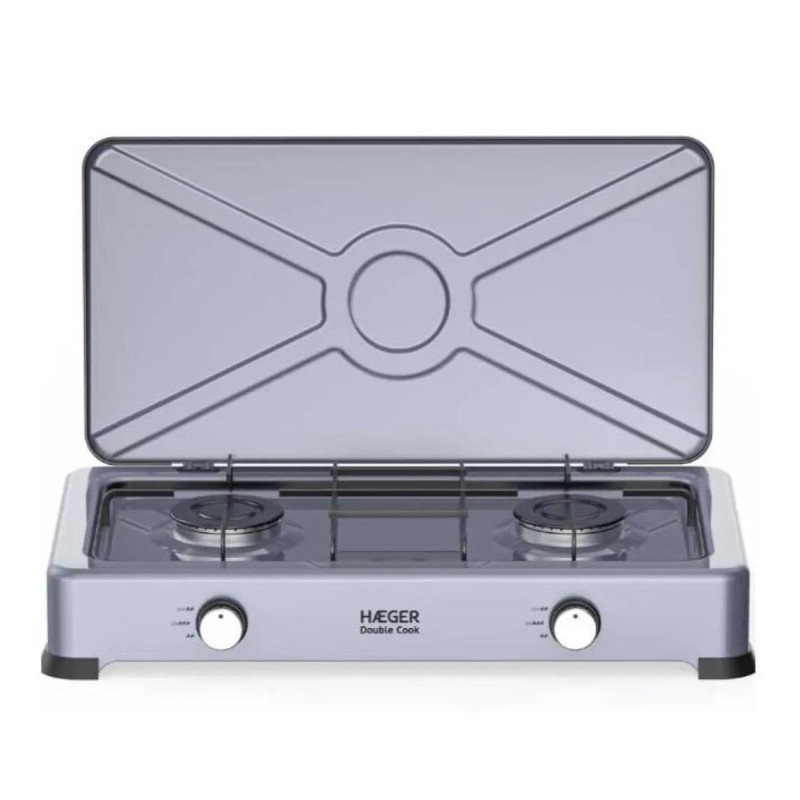 GC-02E-022A COCINA A GAS ESMALTADA CON TAPA 2 FUEGOS DOUBLE FIRE HAEGER