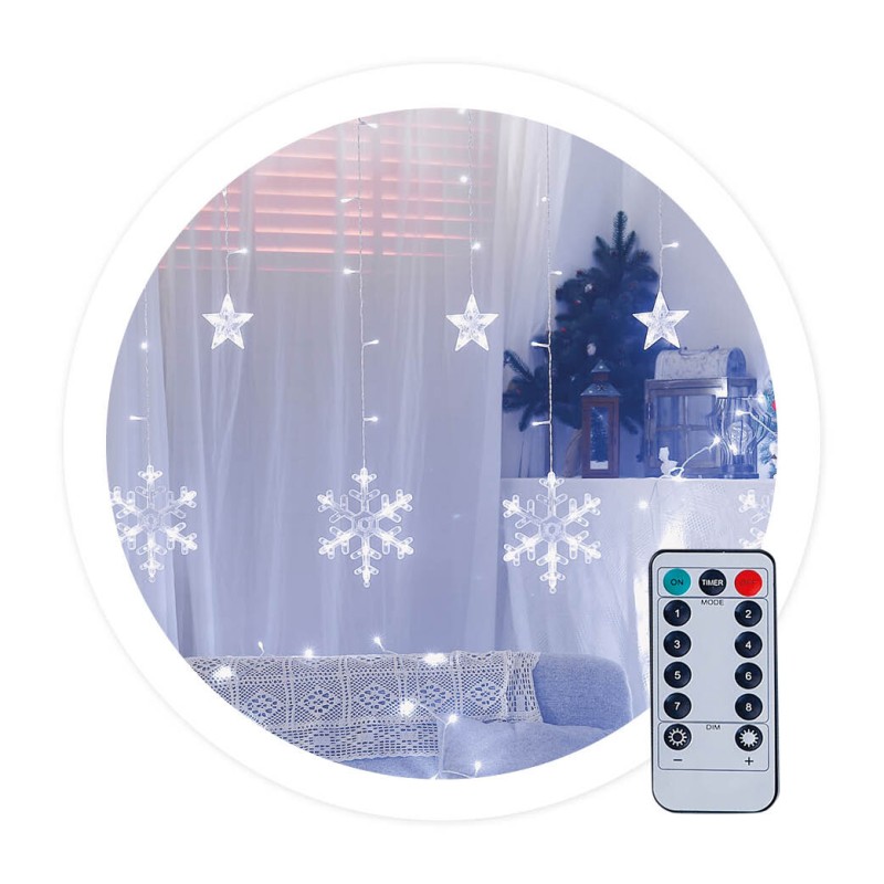 204605012 CORTINA LED CON ESTRELLAS Y COPOS DE NIEVE 3,5M 8 FUNCIONES LUZ FRÍA IP44 GSC 204605012 CORTINA LED CON ESTRELLAS Y COPOS DE NIEVE 3,5M 8 FUNCIONES LUZ FRÍA IP44 GSC