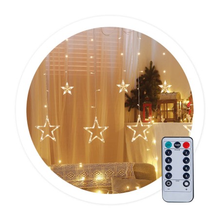 204605013 CORTINA LED CON ESTRELLAS 3,5M 8 FUNCIONES LUZ CÁLIDA IP44 GSC