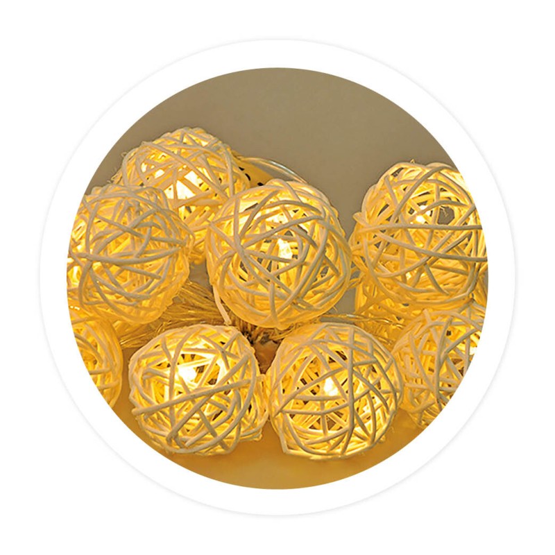 204805030 135cm GUIRNALDA LED 10 BOLAS DE RATÁN LUZ CÁLIDA A PILAS GSC