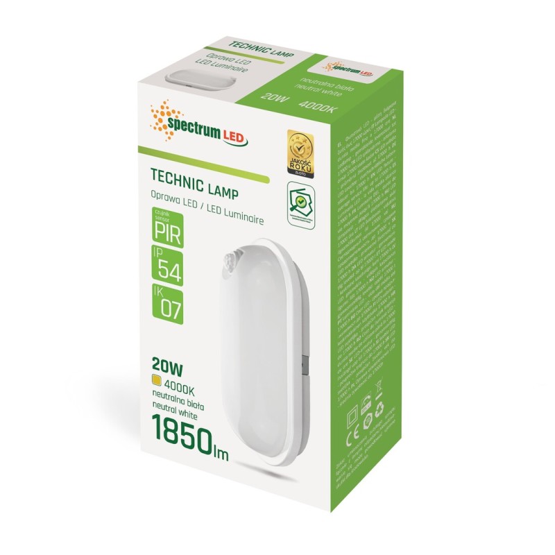 SLI041046NW APLIQUE LED OVAL CON SENSOR 20W 4000K 1850Lm IP54