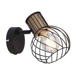 54012-1S FOCO METAL NEGRO Y COLOR MADERA 1XE27 40W LUISE GLOBO
