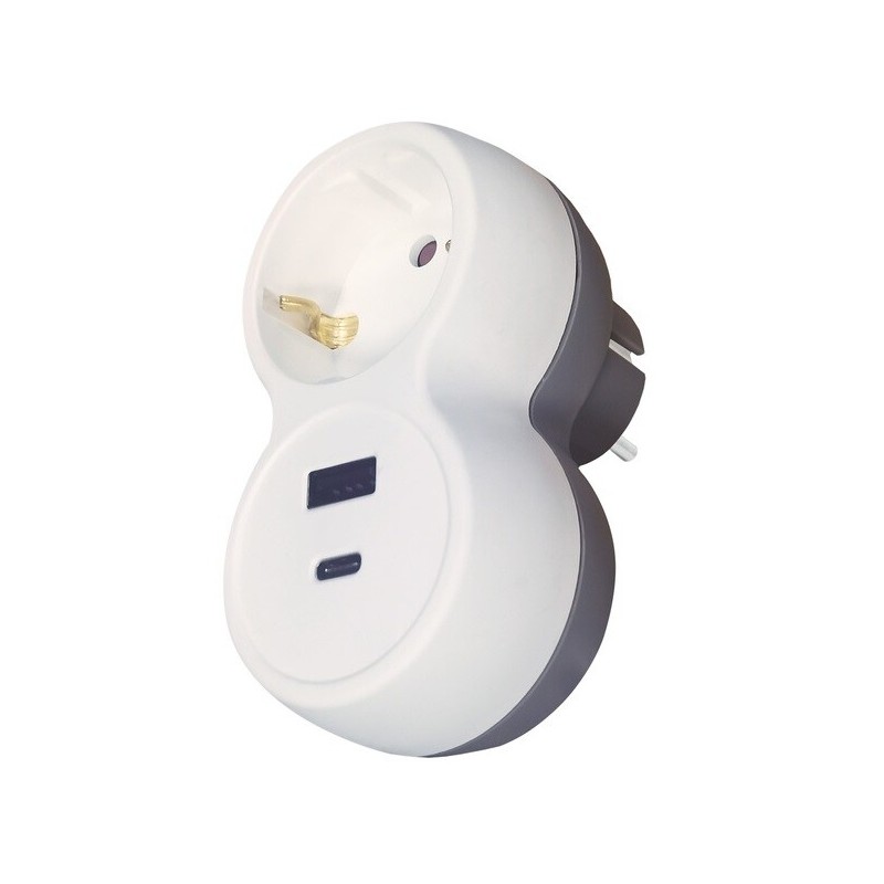103000020 ADAPTADOR SIMPLE BLANCO CON USB TIPO A Y TIPO C GSC