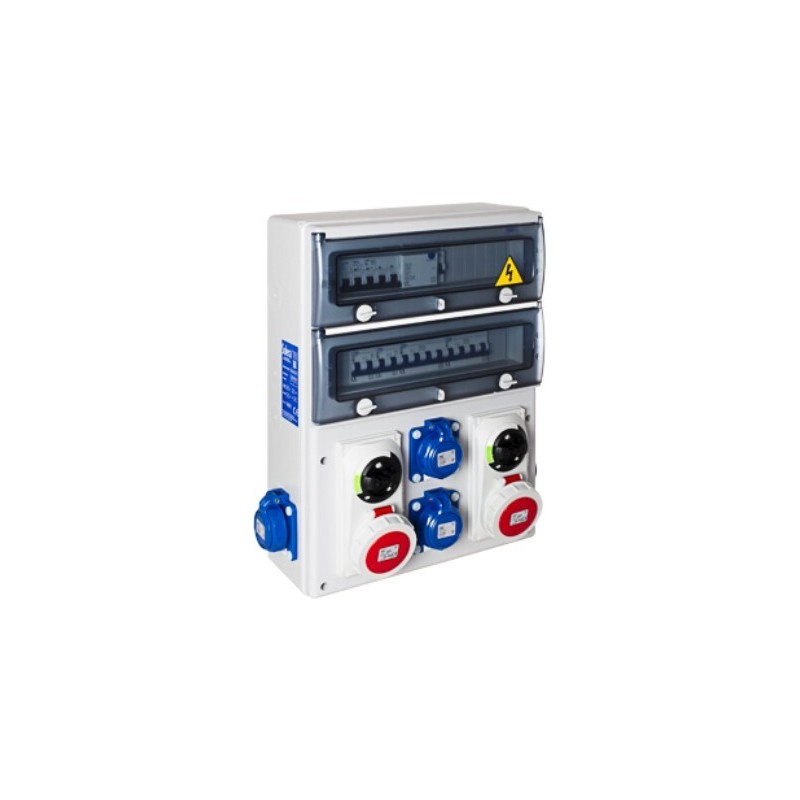 1332P-CPI1204 CUADRO OBRA 40A 4 SCHUKOS 2P+T Y 2 TOMAS 3P+N+T IP67 CON PROTECCION SOLERA