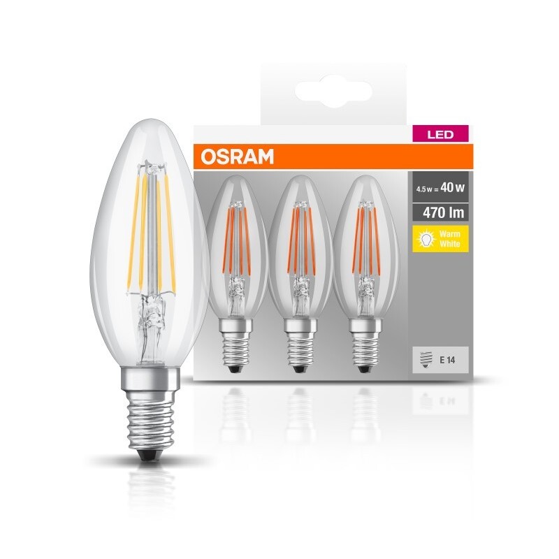 819313 3u LAMPARA VELA FIL LED E14 4W 2700K BASE OSRAM