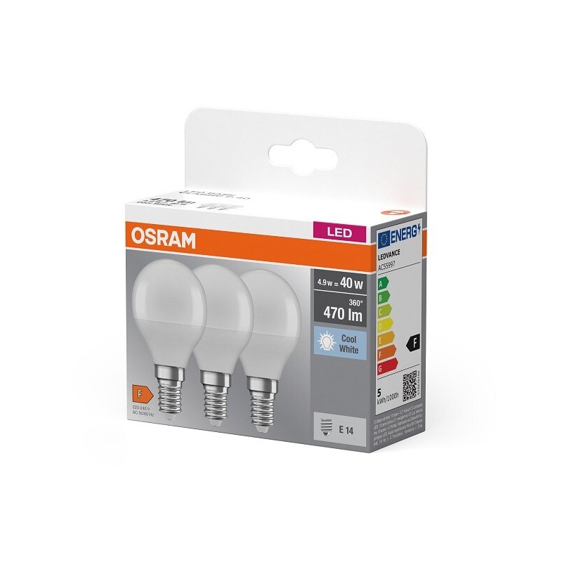 429727 3u LAMPARA ESFERICA LED 4,9W E14 4000K BASE OSRAM
