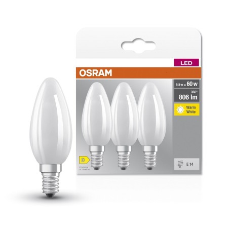 592551 3u LAMPARA VELA FIL LED MATE E14 5,5W 2700K BASE OSRAM