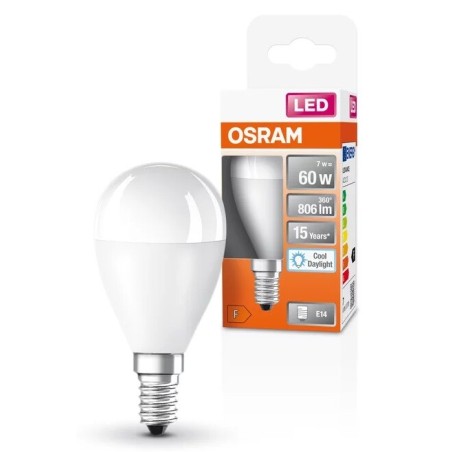 023125 LAMPARA ESFERICA LED E14 7W 6500K STAR OSRAM