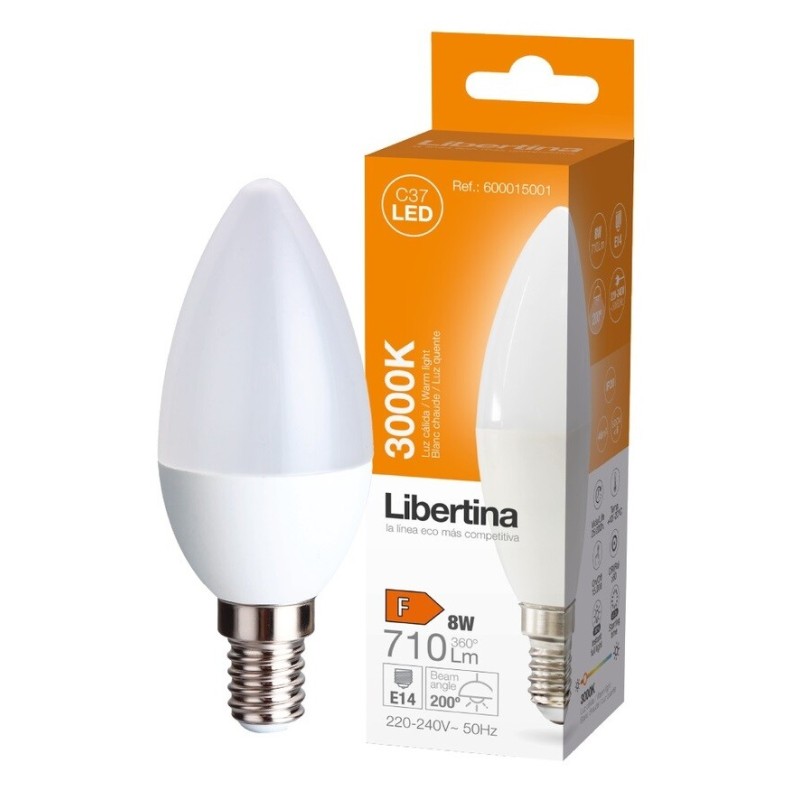 600015001 LAMPARA VELA LED E14 8W 3000K LIBERTINA