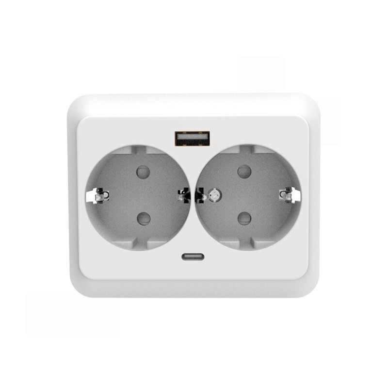 2901001 BASE DOBLE CON TOMA T EMPOTRAR 16A 250V +USB A Y B F-BRIGHT