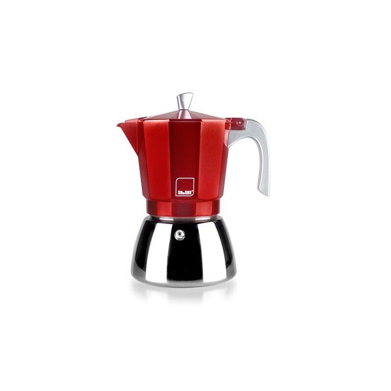 627903 CAFETERA ALUMINIO ROJA 3 TAZAS ELBA IBILI