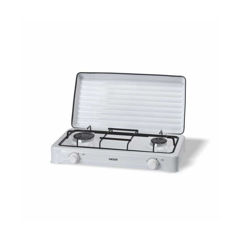 GC-02E-022A COCINA A GAS ESMALTADA CON TAPA 2 FUEGOS DOUBLE FIRE HAEGER
