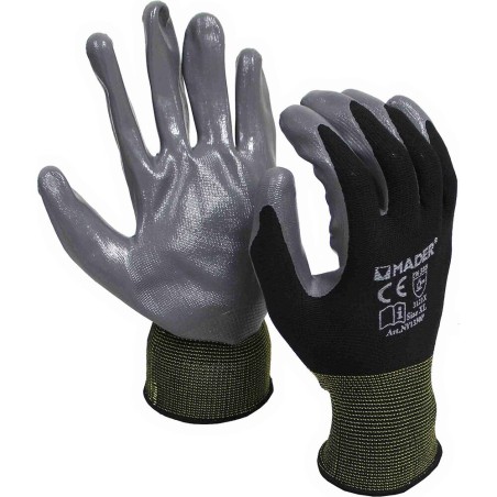 96317 GUANTES PROTECCION POLIESTER-NITRILO NEGRO GRIS TALLA XL MADER