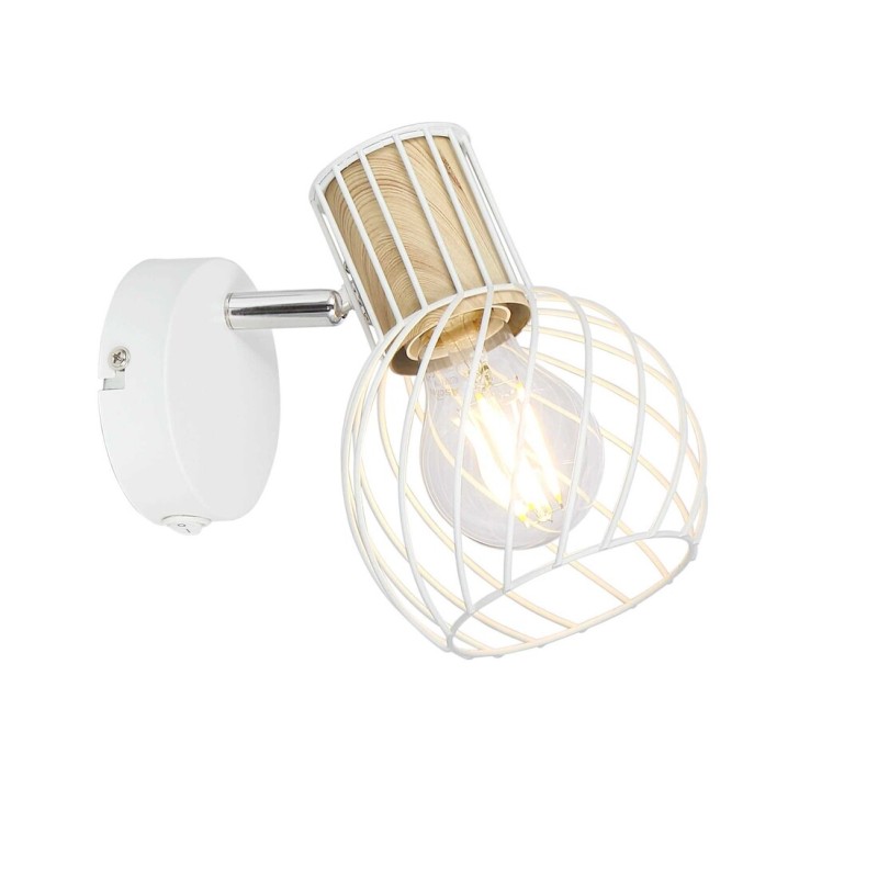 54012-1 FOCO METAL BLANCO Y COLOR MADERA 1XE27 40W LUISE GLOBO