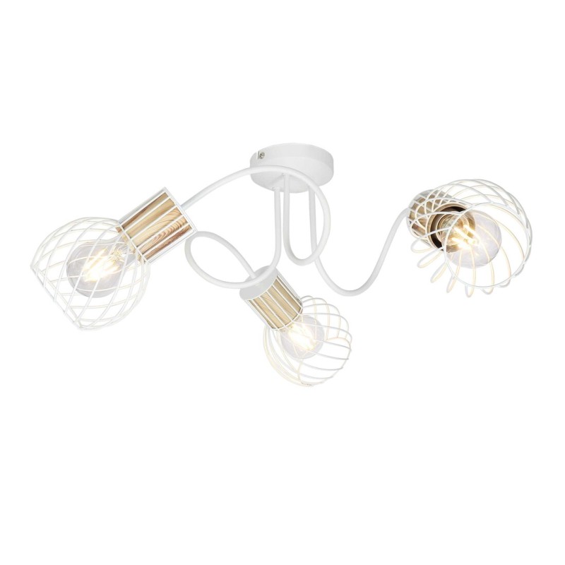 54012-3 REGLETA METAL BLANCO Y COLOR MADERA 3XE27 40W LUISE GLOBO