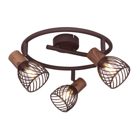 54817-3 REGLETA METAL COLOR OXIDO Y MADERA 3XE27 40W ISABELLE GLOBO
