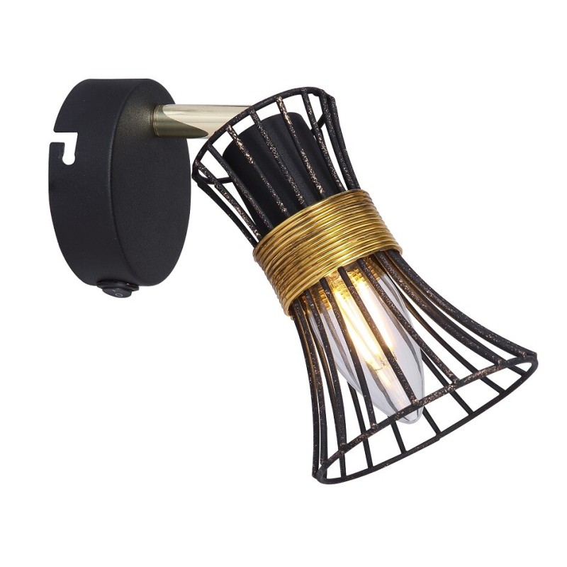 54814-1 FOCO METAL NEGRO DORADO 1xE14 40W 230V PURRA GLOBO