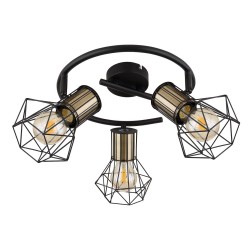 54017-3M REGLETA 3 FOCOS 3xE27 40W 230V NEGRO PRISKA GLOBO