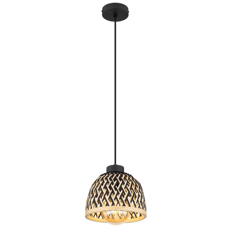 15767H2 LAMPARA COLGANTE 1xE27 LED 15W 230V Ø200mm BAMBU NATURAL NEGRO COLLY GLOBO