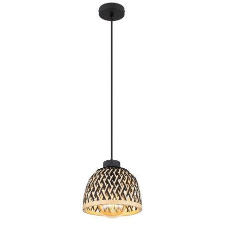 15767H2 LAMPARA COLGANTE 1xE27 LED 15W 230V Ø200mm BAMBU NATURAL NEGRO COLLY GLOBO