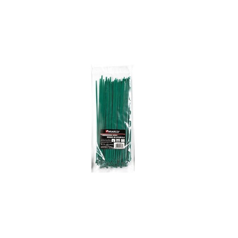 11387 BRIDA POLIAMIDA 6,6 VERDE BOLSA 100 UD 3,5x200mm MIARCO